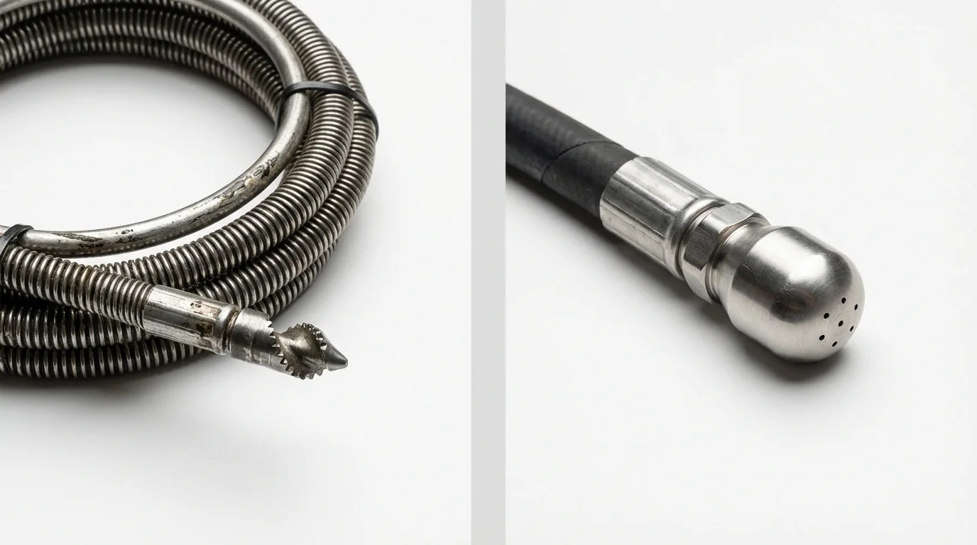 Drain snake cable and hydro jetting nozzle used for drain cleaning in Crossville, TN
