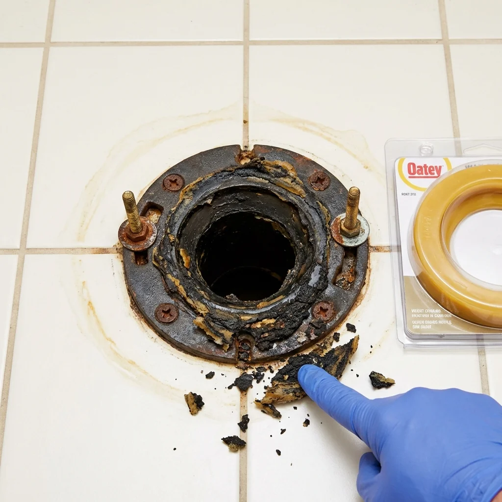 Failed wax ring showing water seepage at the base of a toilet in a Crossville, TN home