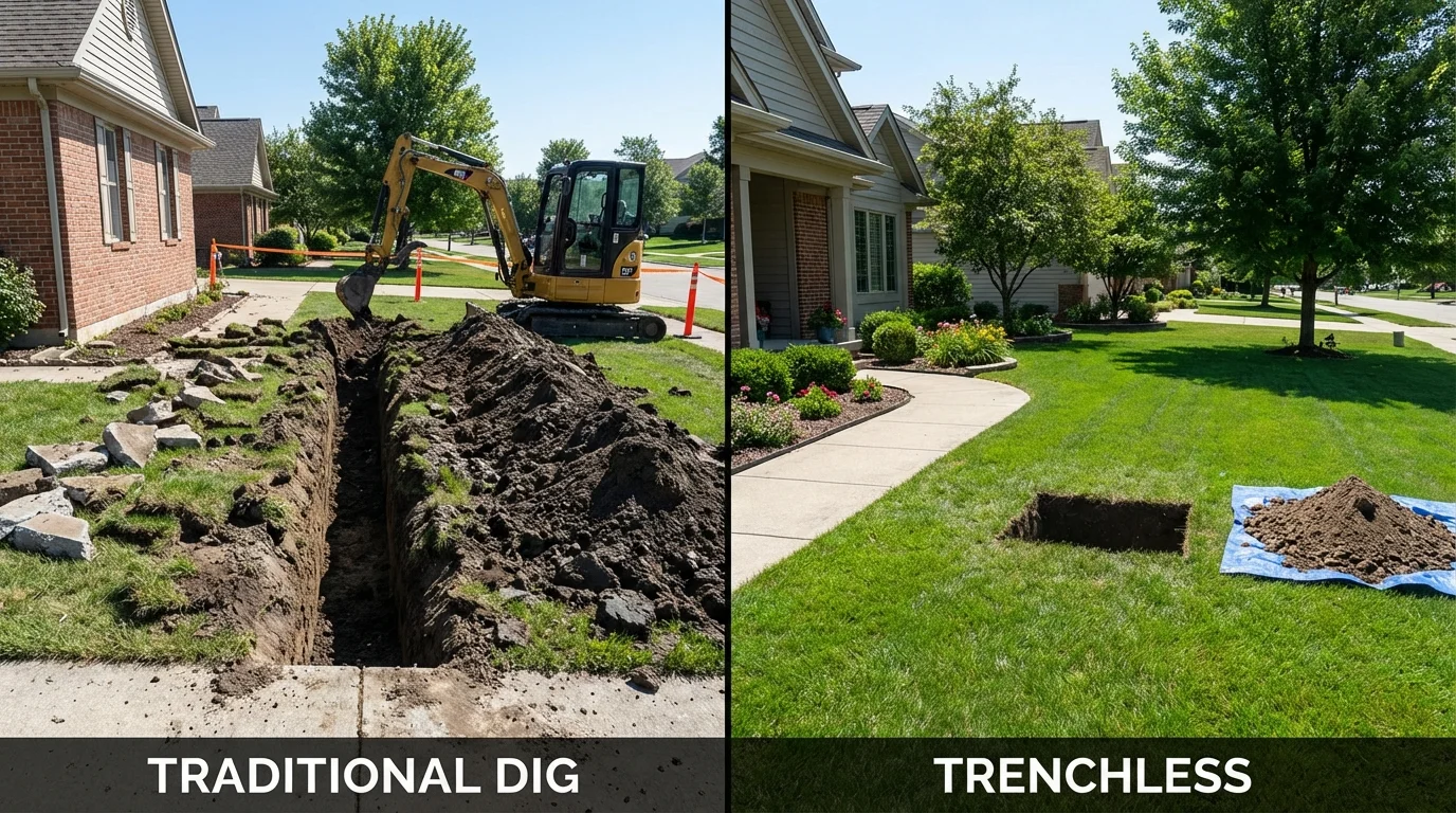 Trenchless sewer repair with minimal yard damage versus traditional excavation in Crossville, TN